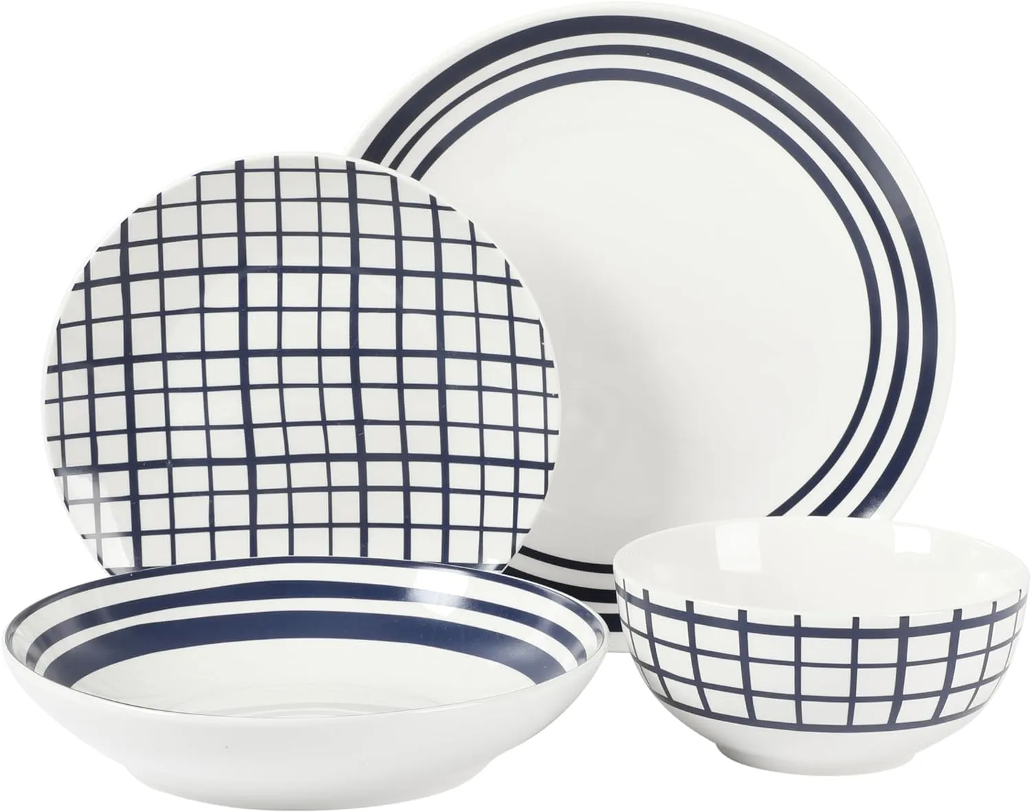 Gibson Home Seaboard Decorated White and Blue Porcelain Plates and Bowls Dinnerware Set