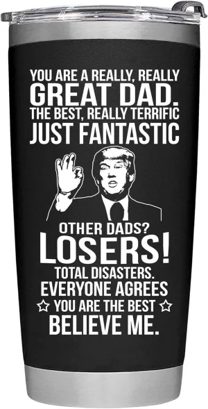 Gifts for Dad from Daughter, Son, Kids for Fathers Day, Birthday, Christmas - Present for Dad - Stainless Steel, Double Wall Insulated, Keeps Drinks Hot or Cold, Perfect for Fathers, 20oz, Black