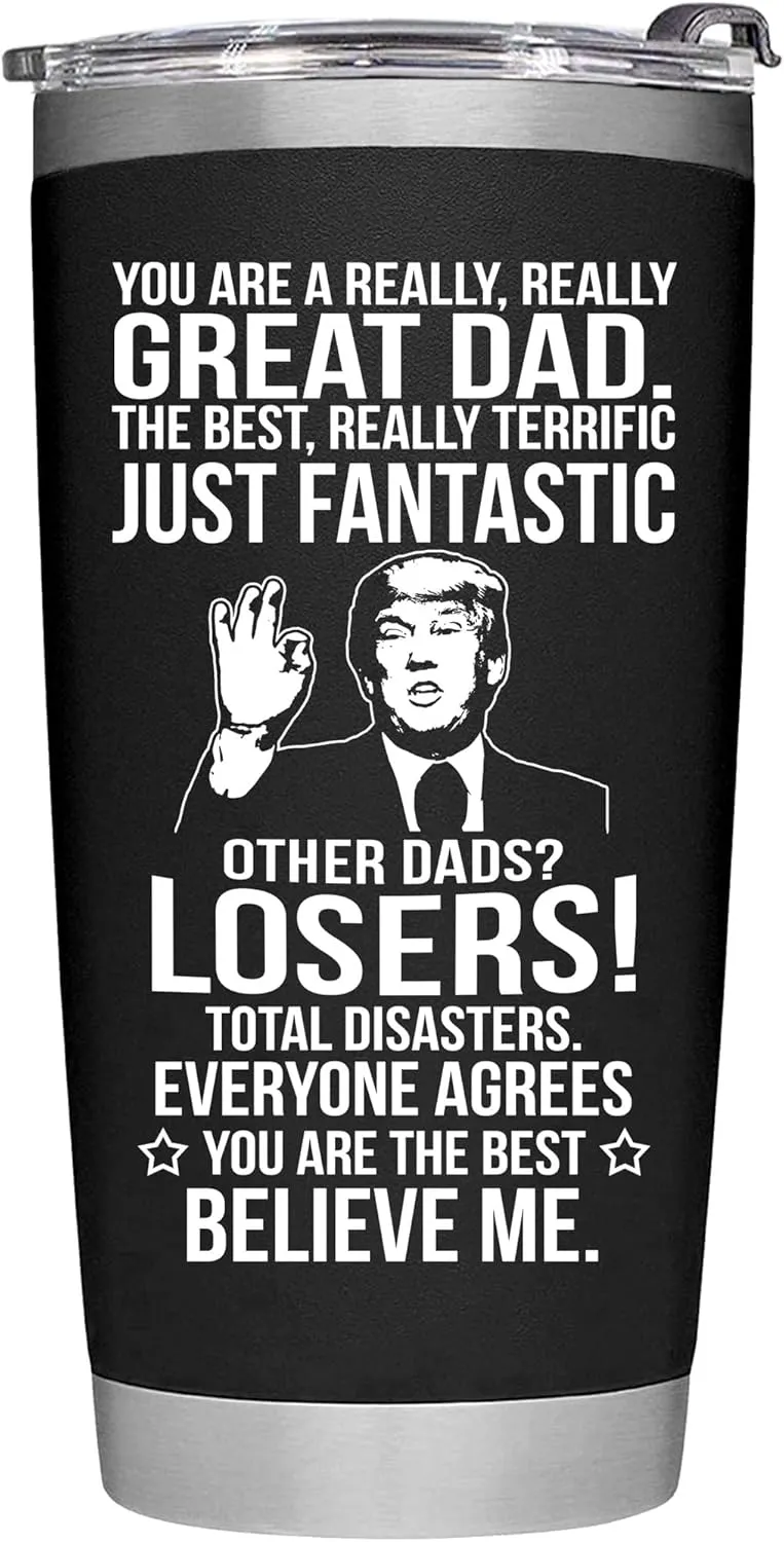 Gifts for Dad from Daughter, Son, Kids for Fathers Day, Birthday, Christmas - Present for Dad - Stainless Steel, Double Wall Insulated, Keeps Drinks Hot or Cold, Perfect for Fathers, 20oz, Black