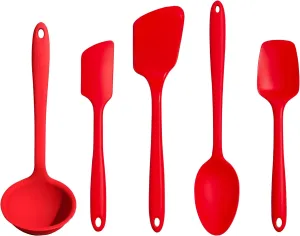 GIR: Get It Right 5 Piece Silicone Utensil Set - Ladle, Spatula, Flip, Spoon & Spoonula - Non-Stick, Heat Resistant & Dishwasher Safe - Red Silicone Kitchen Utensils - BPA & BPS Free