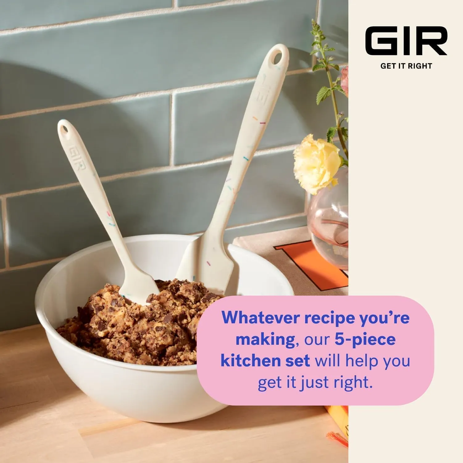 GIR: Get It Right 5 Piece Silicone Utensil Set - Ladle, Spatula, Flip, Spoon & Spoonula - Non-Stick, Heat Resistant & Dishwasher Safe - Red Silicone Kitchen Utensils - BPA & BPS Free
