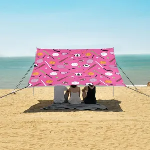 Girly Sport Themed Pattern Beach Camping Tent Sun Shelter for Whole Family, Beach Shade Canopy with UPF50  UV Protection,Easy Set Up and Carry,Outdoor Shade for Trips, Fishing, Backyard Fun Pic