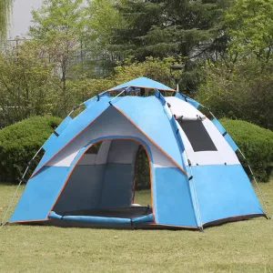 GIZNXBA Pop Up Camping Tent 3-4 Person Automatic Tents for Camping Instant Tent with 2 Doors and 2 Windows, Waterproof Windproof for Camping Hiking Mountaineering (Color : /Blue, Size : 3-4 Person)
