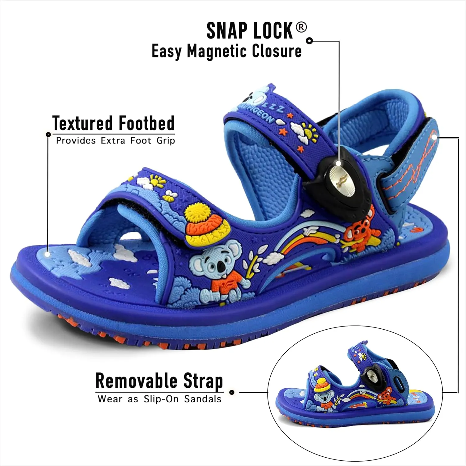 Gold Pigeon Shoes KIDS Easy Snap Lock Outdoor/Water Sandals & Slides. Adjustable Straps