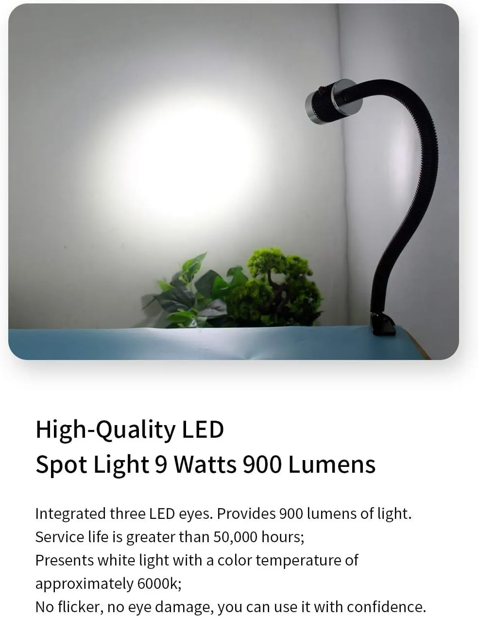 Gooseneck Led Light, Led Machine Light, Clamp gooseneck Light 900 Lumen 120 Volt Fixed with C Clamp Industrial Lighting Work Lamp for Machine Tools and Lathe