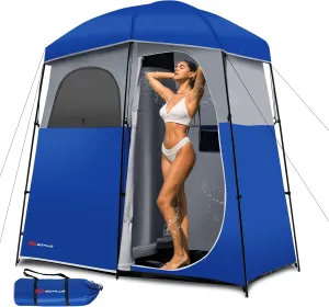 Goplus 2 Room Shower Tent, Portable Camping Changing Tent with Floor Drain,Detachable Rain Fly, Stakes & Ropes, UV Protection, Water Resistant Privacy Tent for Outdoor Toilet, Dressing, 7’ x 3.5” x 7’