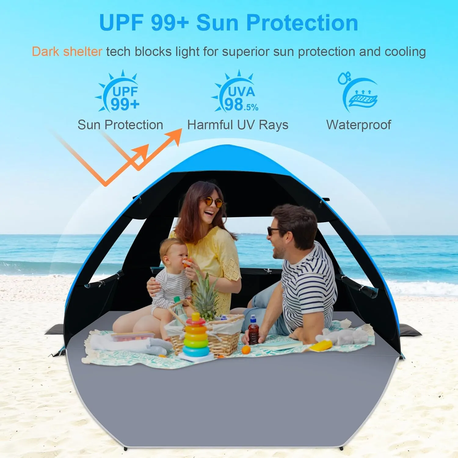 Gorich Easy Pop Up Beach Tent for 3-4 Person, UPF 50  UV Protection Beach Umbrella Sun Shelter, Portable Lightweight Cool Cabana Shade with Easy Foldable & Instant Setup
