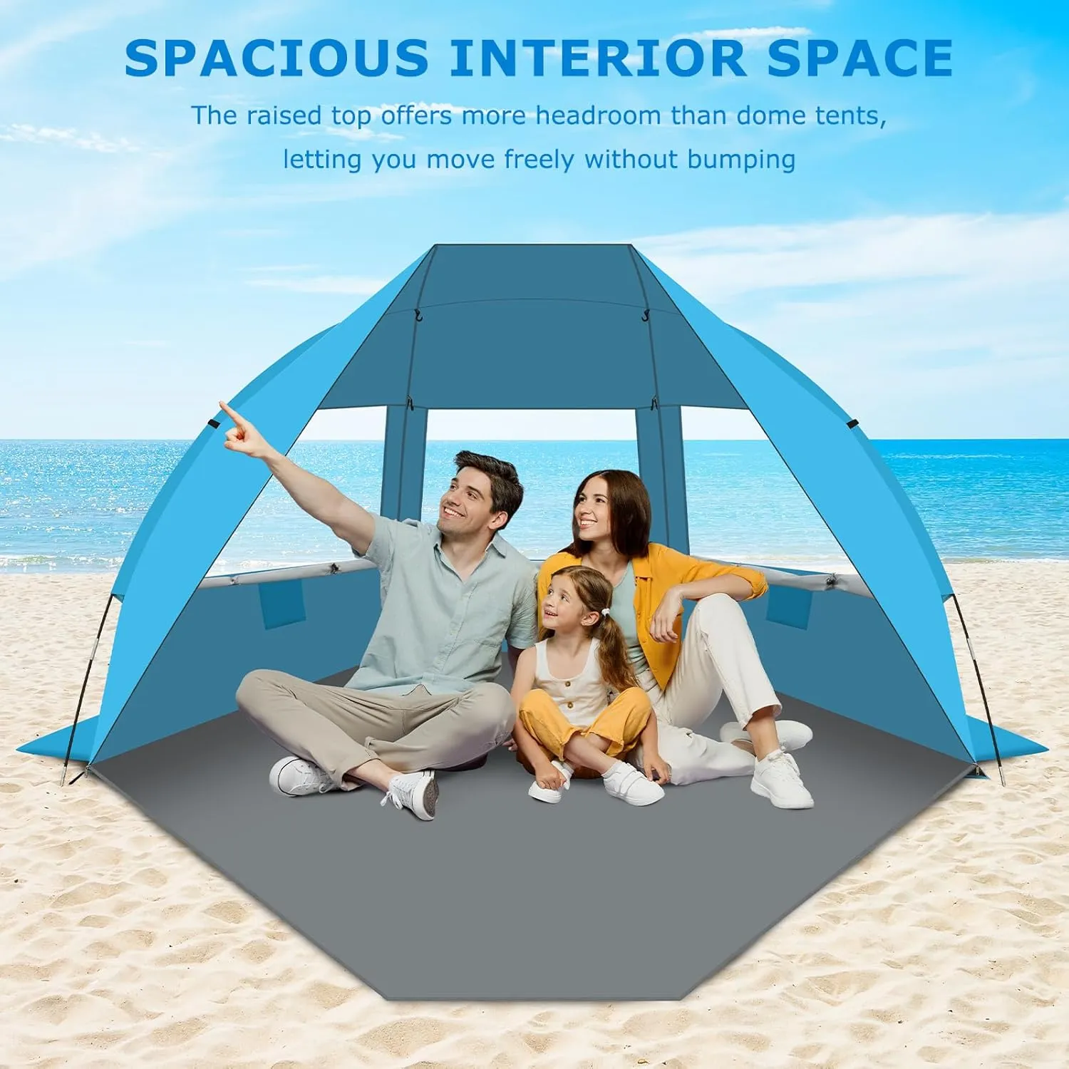 Gorich Portable Beach Tent for 3-7 Person with UPF 50  UV Protection, Lightweight & Foldable Sun Shelter with 5 Sand Bags, Easy Setup Windproof Beach Umbrella Sun Shade