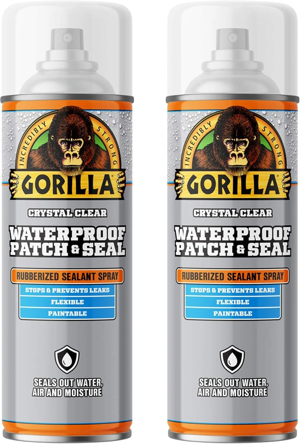 Gorilla Waterproof Patch & Seal Rubberized Sealant Spray, Crystal Clear, 14 Ounce (Pack of 2) - Seals Out Water, Air, and Moisture