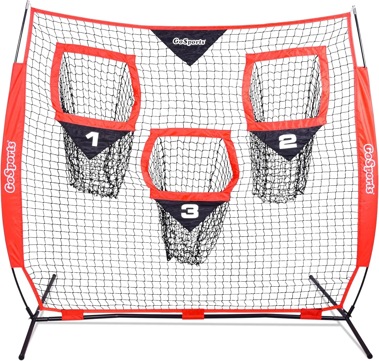 GoSports Football Throwing Net - 8 x 8 ft or 6 x 6 ft Nets - Choose Black or Red