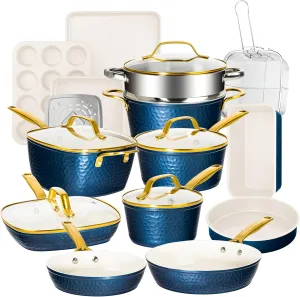 GOTHAM STEEL Hammered 20 Pc Ceramic Cookware Set Nonstick, Induction Pots and Pans Set Non Stick for Kitchen, Deep Pots and Pans for Cooking, Non Toxic Cookware Sets, Oven & Dishwasher Safe
