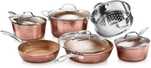 Gotham Steel Hammered Collection Pots and Pans 10 Piece Premium Ceramic Cookware Set – with Triple Coated Ultra Nonstick Surface for Even Heating, Oven, Stovetop & Dishwasher Safe