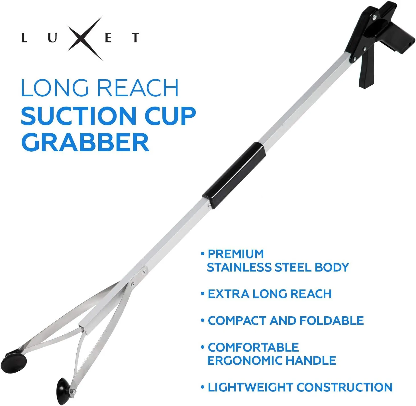 Grabber Tool 32" Suction Cup Grip Heavy Duty Aluminum -2 Pack- Lightweight Foldable Reacher Grabber Pickup Tool, Gripper Grabbers for Elderly Grab it Reaching Tool Trash Picker Grabber Black, By Luxet