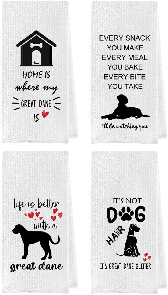 Great Dane Dish Towels - Great Dane Gift Waffle Weave Kitchen Towels, Great Dane Tea Towel, Great Dane Hand Towel, Great Dane Gifts, Great Dane Mom Gifts (16×24 Inches Set of 4), Small