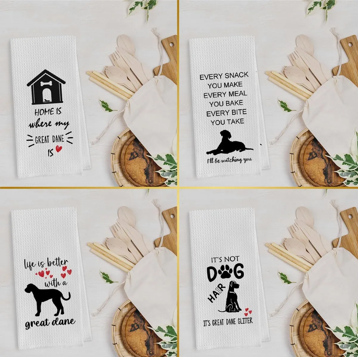 Great Dane Dish Towels - Great Dane Gift Waffle Weave Kitchen Towels, Great Dane Tea Towel, Great Dane Hand Towel, Great Dane Gifts, Great Dane Mom Gifts (16×24 Inches Set of 4), Small