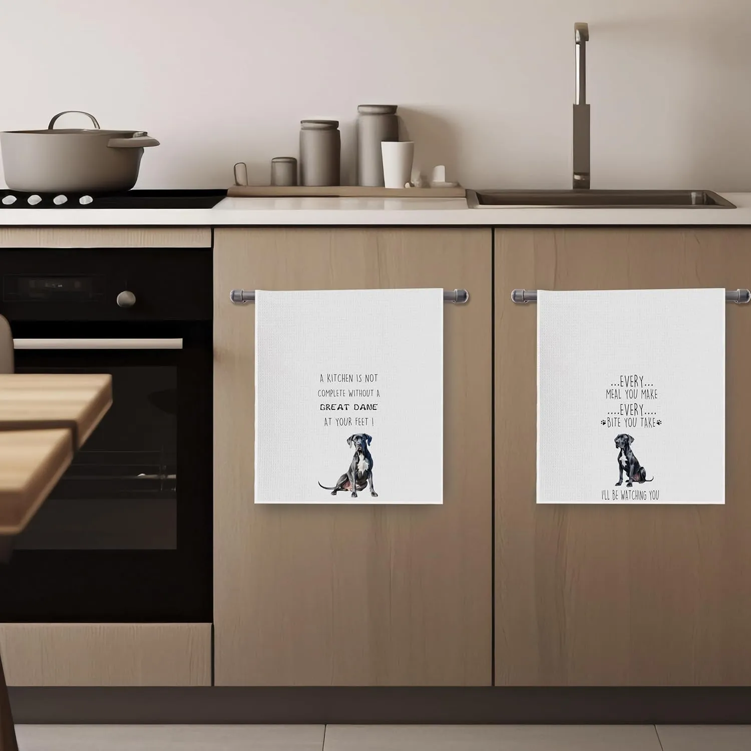 Great Dane Dish Towels Set - Funny Great Dane Decorative Waffle Kitchen Towels, Hand Towel, Tea Towel (16×24 Inches, Set of 2)