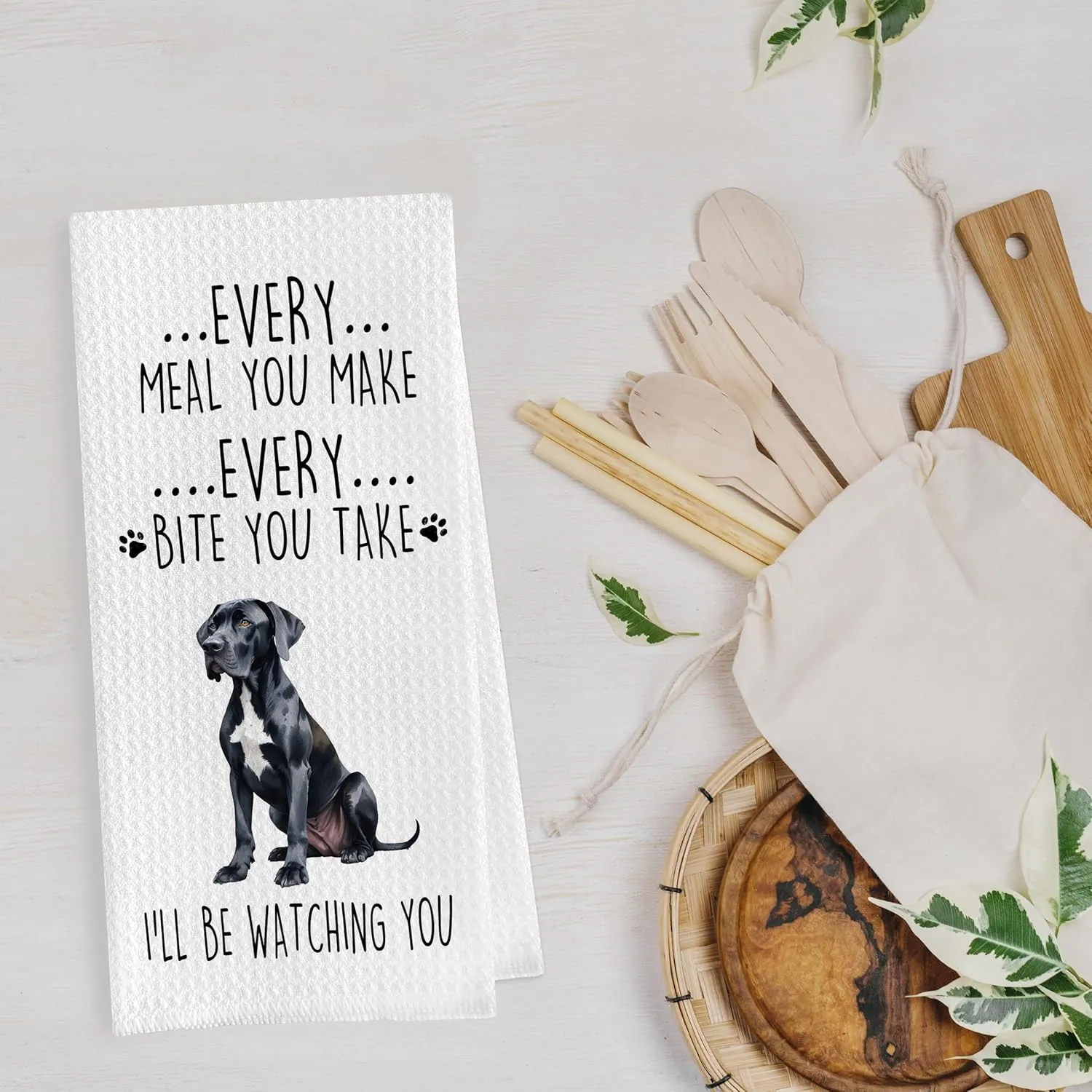 Great Dane Dish Towels Set - Funny Great Dane Decorative Waffle Kitchen Towels, Hand Towel, Tea Towel (16×24 Inches, Set of 2)