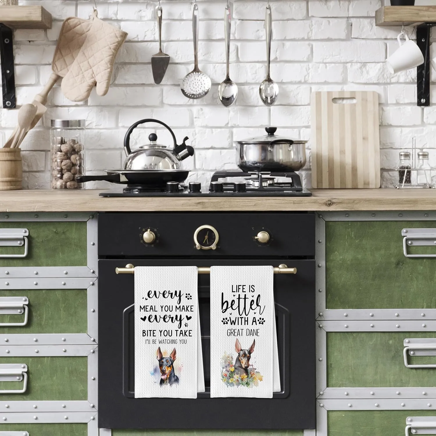Great Dane Dish Towels Set - Funny Great Dane Decorative Waffle Weave Kitchen Towels, Hand Towel, Tea Towel (16×24 Inches Set of 4)
