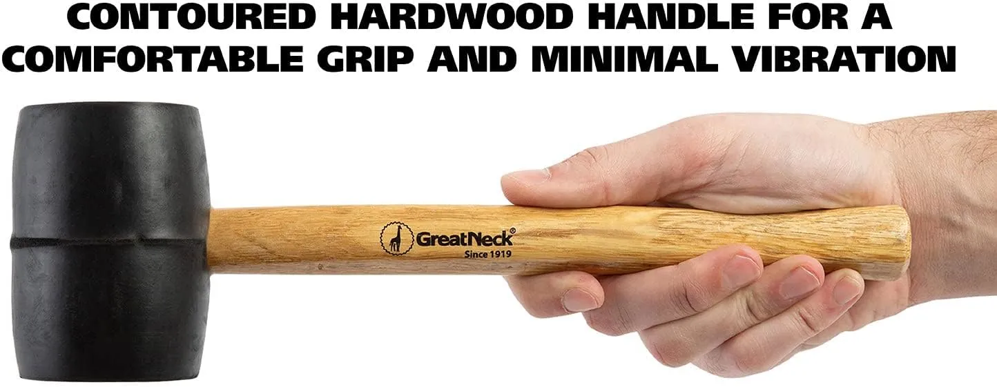 GreatNeck RM16 Rubber Mallet, 16 Oz. Rubber Hammer, Mallet with Hardwood Handle, Surface-Safe for Woodworking, Automotive, and Tile Projects