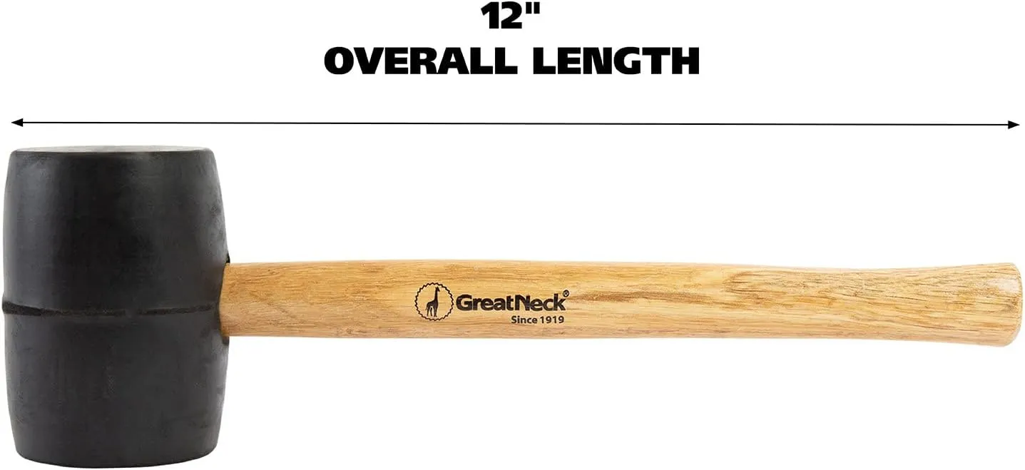 GreatNeck RM16 Rubber Mallet, 16 Oz. Rubber Hammer, Mallet with Hardwood Handle, Surface-Safe for Woodworking, Automotive, and Tile Projects