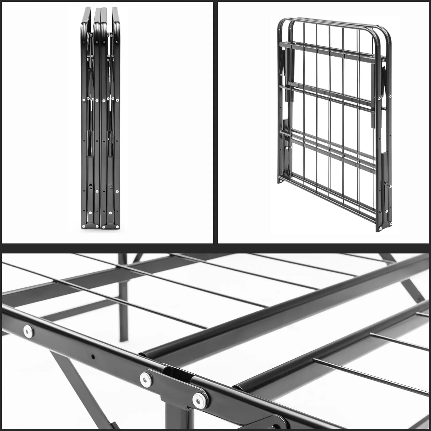 Greaton, 14-Inch Foldable Metal Platform Bed Frame with Tool Free Setup, Sturdy Steel, No Box Spring Needed, 75" x 30", Black