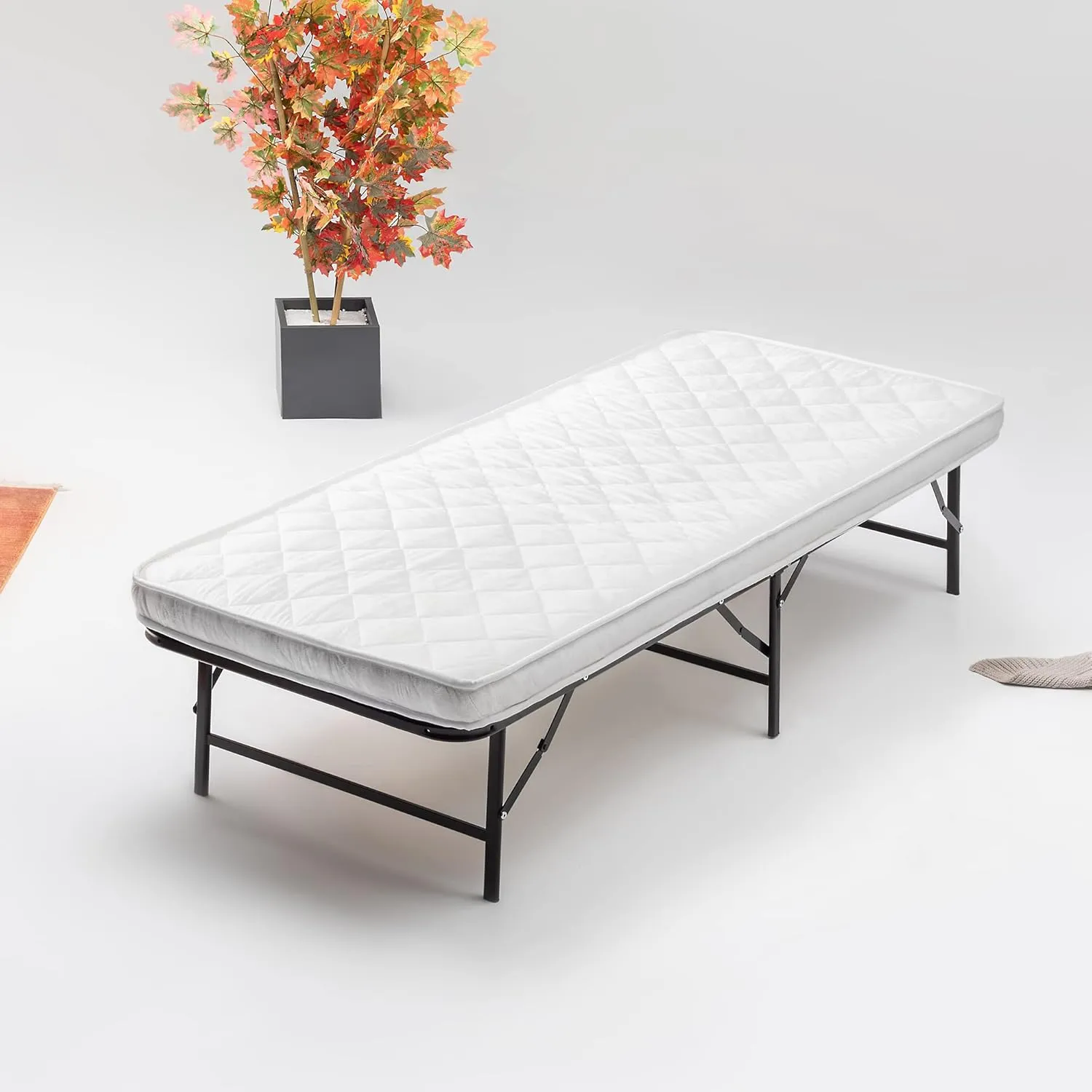 Greaton, 14-Inch Foldable Metal Platform Bed Frame with Tool Free Setup, Sturdy Steel, No Box Spring Needed, 75" x 30", Black