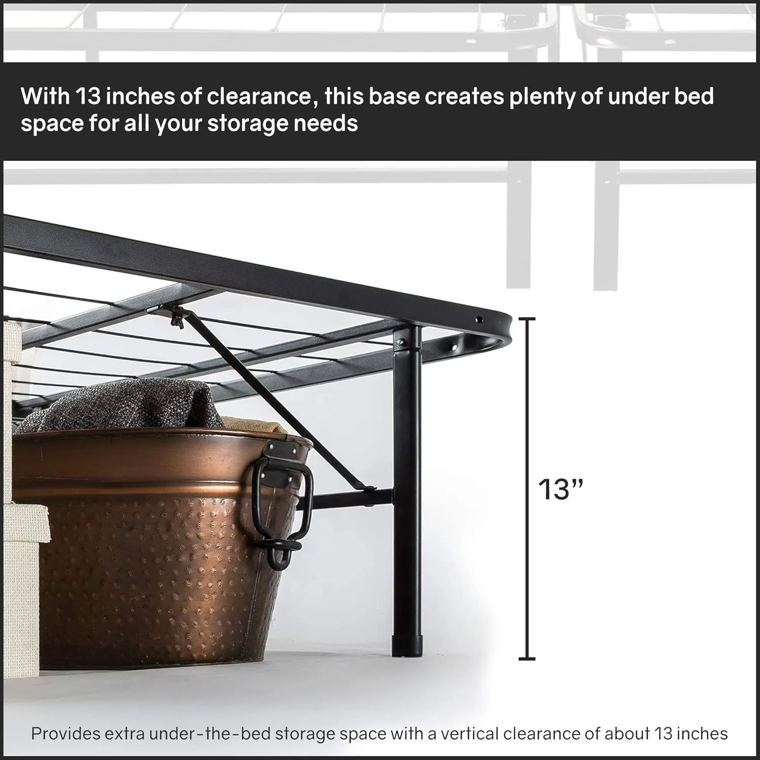 Greaton, 14-Inch Foldable Metal Platform Bed Frame with Tool Free Setup, Sturdy Steel, No Box Spring Needed, 75" x 30", Black