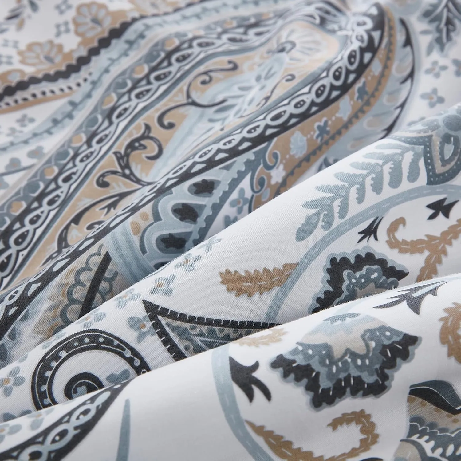 Grey Blue Paisley Comforter Set King Size 3 Pieces 100% Cotton Boho Paisley Pattern Bedding Set All Season Soft Cotton Lightweight Reversible Comforter