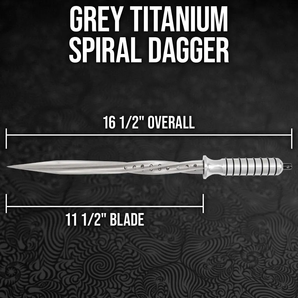Grey Titanium Spiral Dagger | Quad-Edged Spiral Blade | Slip-Resistant Handle | Custom-Fit Sheath Included | Stainless Steel Blade | 16 1/2" Overall Length