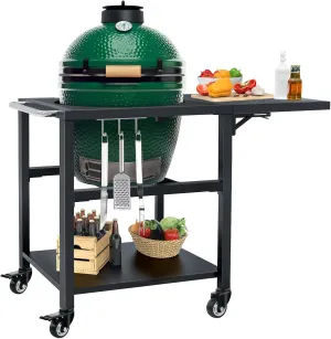 Grill Table for Big Green Egg Stand Style BBQ, Heavy Duty Metal Outdoor Grill Station Prep Table, Grill Nest Compatible with Large Big Green Egg and Other 20/21/22 inch Models
