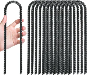Gtongoko Trampolines Wind Stakes 12 Pack 12 Inch,Heavy Duty U Shaped Rebar Tent Stakes Ground Anchors Galvanized Steel Safety Trampoline Anchors for Camping Tents, Soccer Goals