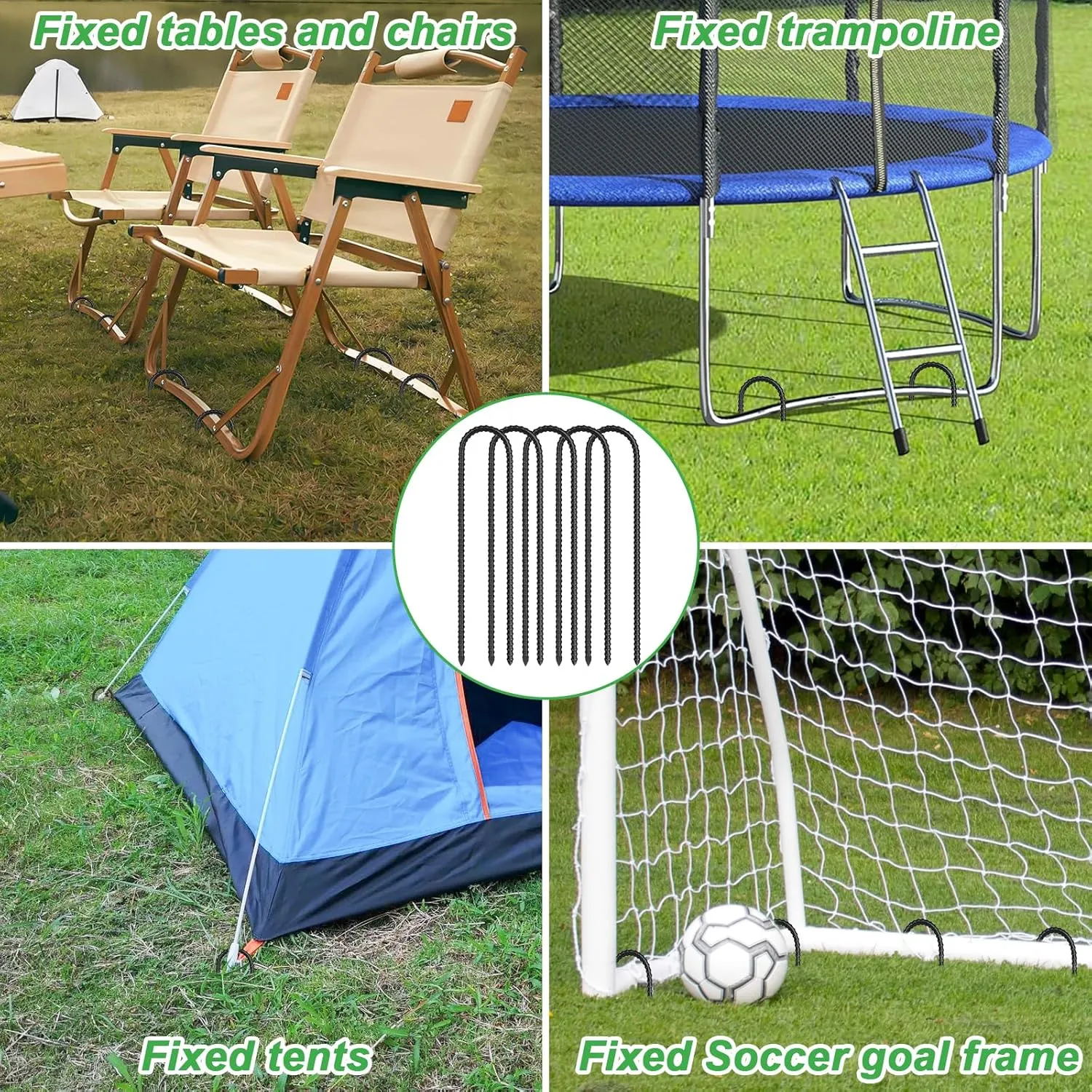 Gtongoko Trampolines Wind Stakes 12 Pack 12 Inch,Heavy Duty U Shaped Rebar Tent Stakes Ground Anchors Galvanized Steel Safety Trampoline Anchors for Camping Tents, Soccer Goals