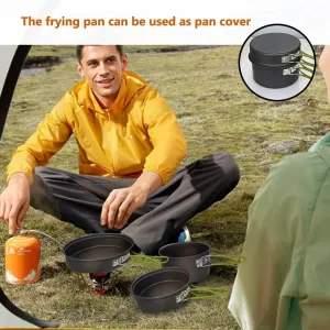 Gutsdoor Camping Cookware Set 4 Person Camping Gear Campfire Utensils Non-Stick Cooking Equipment Lightweight Stackable Pot Pan Bowls with Storage Bag for Outdoor Hiking (10 Piece/Set) ( Color : 3-4pe