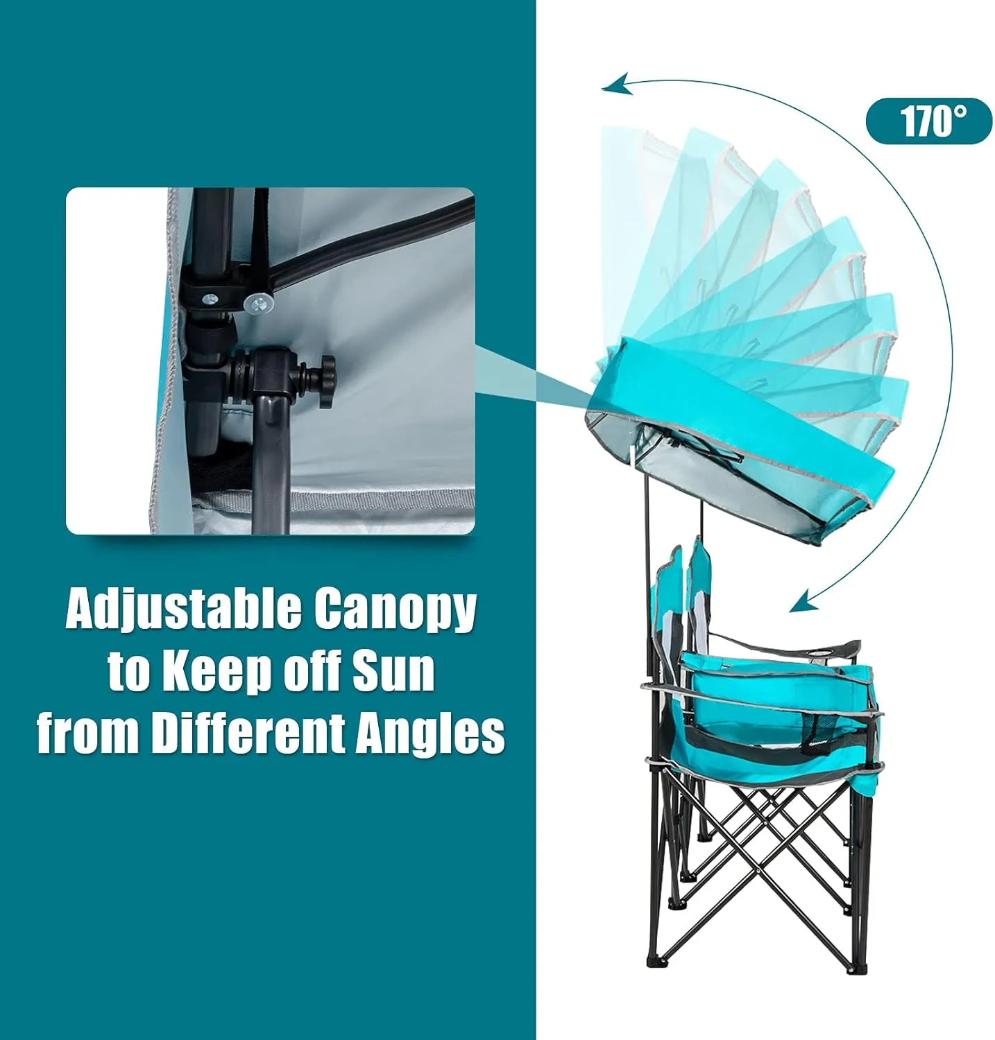 GYMAX Double Camping Chair, Beach Chair with Canopy Shade, Adjustable UV Protection, Cooler, Cup Holder & Carry Bag, Folding Portable Lawn Soccer Camp Chair with Umbrella for Adults (Navy, 2 Person)