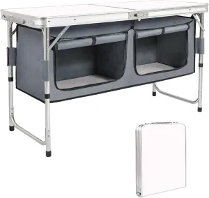 HABUTWAY Folding Camping Table Aluminum Portable Picnic Table with Storage Organizer 3-Level Height Adjustable for Camping,Picnic,Party Indoor Outdoor