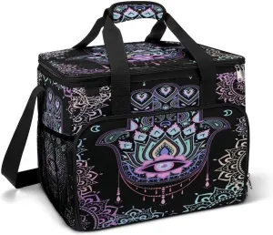 Hamsa Hand of Fatima Meditation Mandala Cooler Bag, Collapsible Soft Sided Cooler, Large Leakproof Camping Cooler, Portable Travel Cooler for Camping, Road Trips