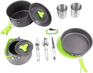 HANABASS Camping Pot Set 12 Pieces Portable Picnic Tableware Aluminum Alloy Cookware Tool for 1-2 People
