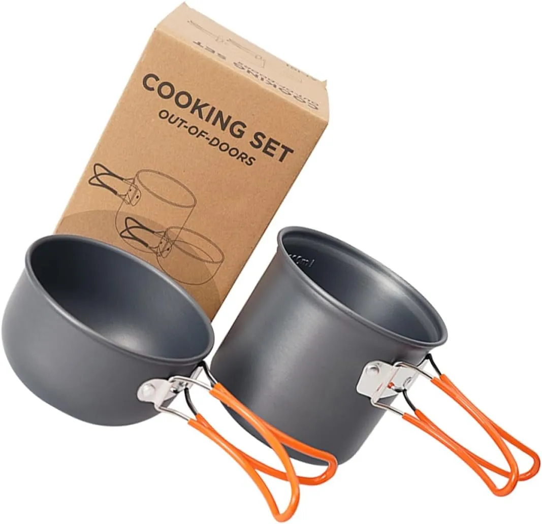 HANABASS Mini Camping Cooker Portable Pot and Skillet Outdoor Cooking Set Non-Stick Folding Handle Lightweight for Hiking Picnic Camping