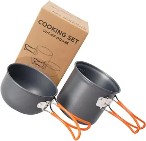 HANABASS Mini Camping Cooker Portable Pot and Skillet Outdoor Cooking Set Non-Stick Folding Handle Lightweight for Hiking Picnic Camping