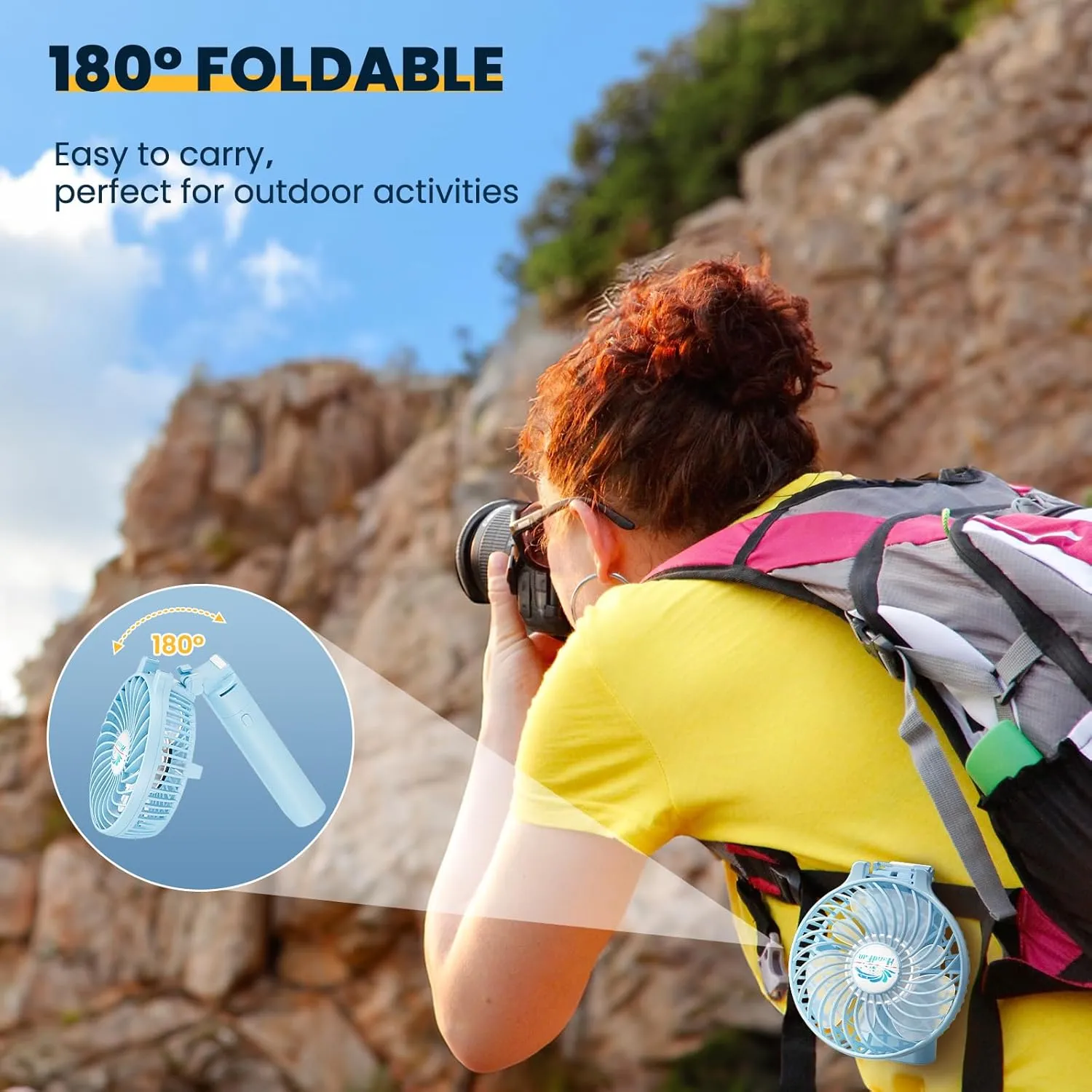 HandFan 5200mAh Handheld Fan Rechargeable, 20H Runtime Hand Fan, 3 Speeds Strong Airflow, Personal 180° Foldable Portable Fan for Travel/Summer/Concerts/Lash/Commute, Gifts for Women (Blue)