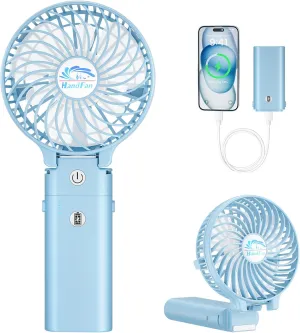 HandFan 5200mAh Handheld Fan Rechargeable, 20H Runtime Hand Fan, 3 Speeds Strong Airflow, Personal 180° Foldable Portable Fan for Travel/Summer/Concerts/Lash/Commute, Gifts for Women (Blue)