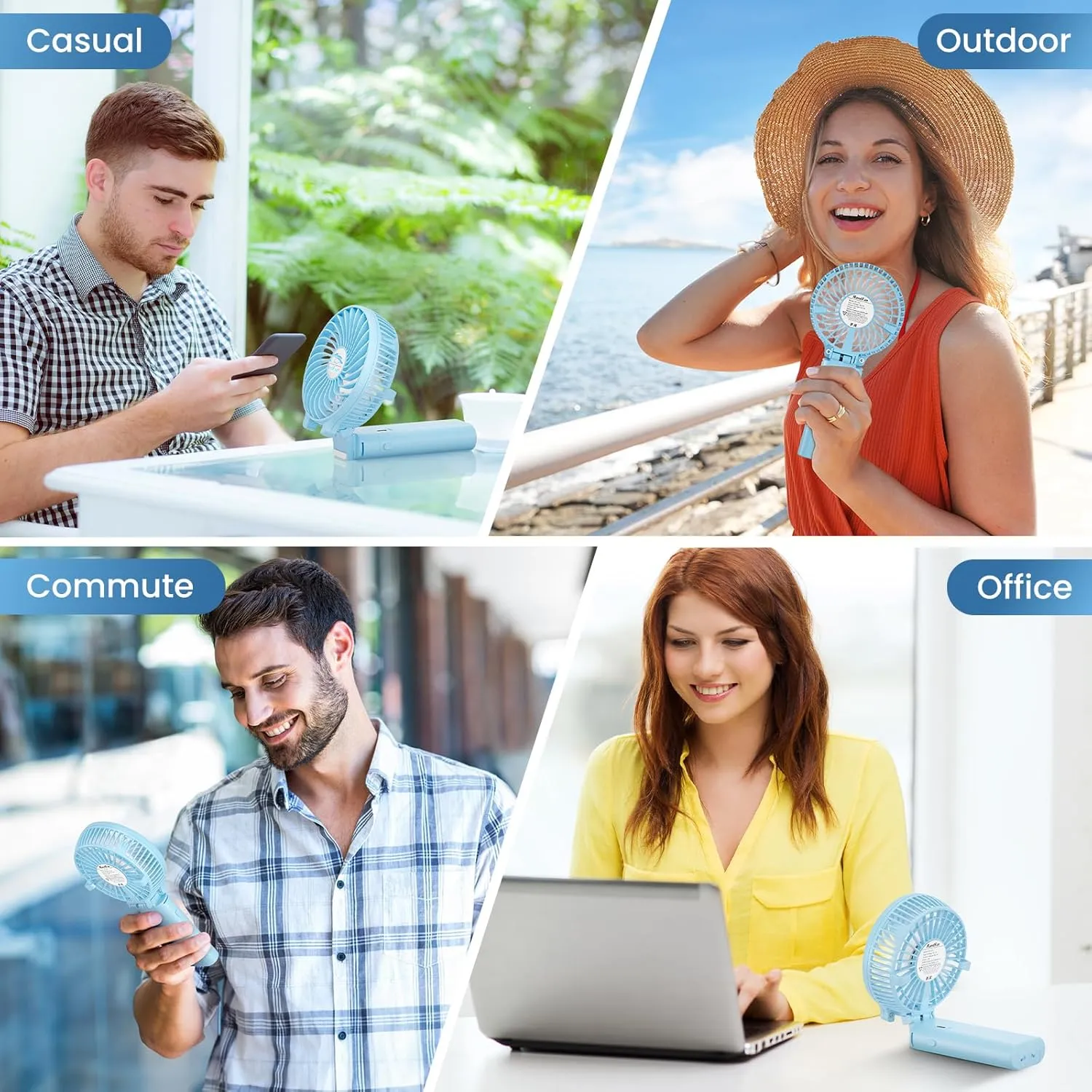 HandFan 5200mAh Handheld Fan Rechargeable, 20H Runtime Hand Fan, 3 Speeds Strong Airflow, Personal 180° Foldable Portable Fan for Travel/Summer/Concerts/Lash/Commute, Gifts for Women (Blue)