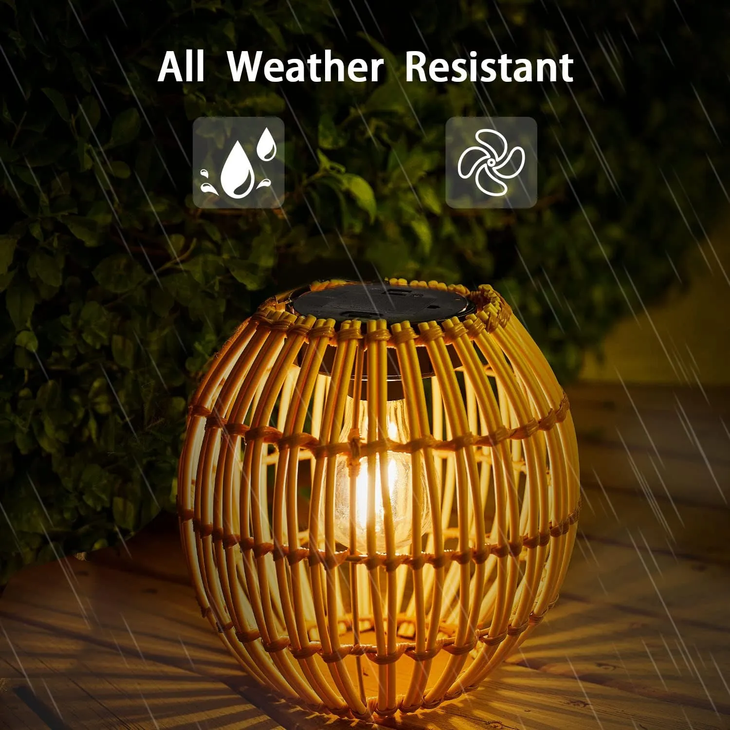 Hanging Solar Lantern Outdoor Waterproof, Large Solar Rattan Lantern Outdoor with Twine Handle, Bright Outdoors Hanging Lights with Edison Bulb for Garden Patio Yard Decoration