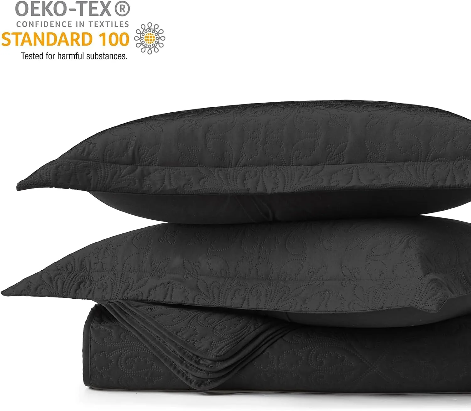 Hansleep Black Quilt Queen Size - Baroque Ultrasonic All Season Bedspread Queen, Soft Lightweight Coverlet Bedding Set, 3 Pieces (1 Quilt, 2 Pillow Shams)