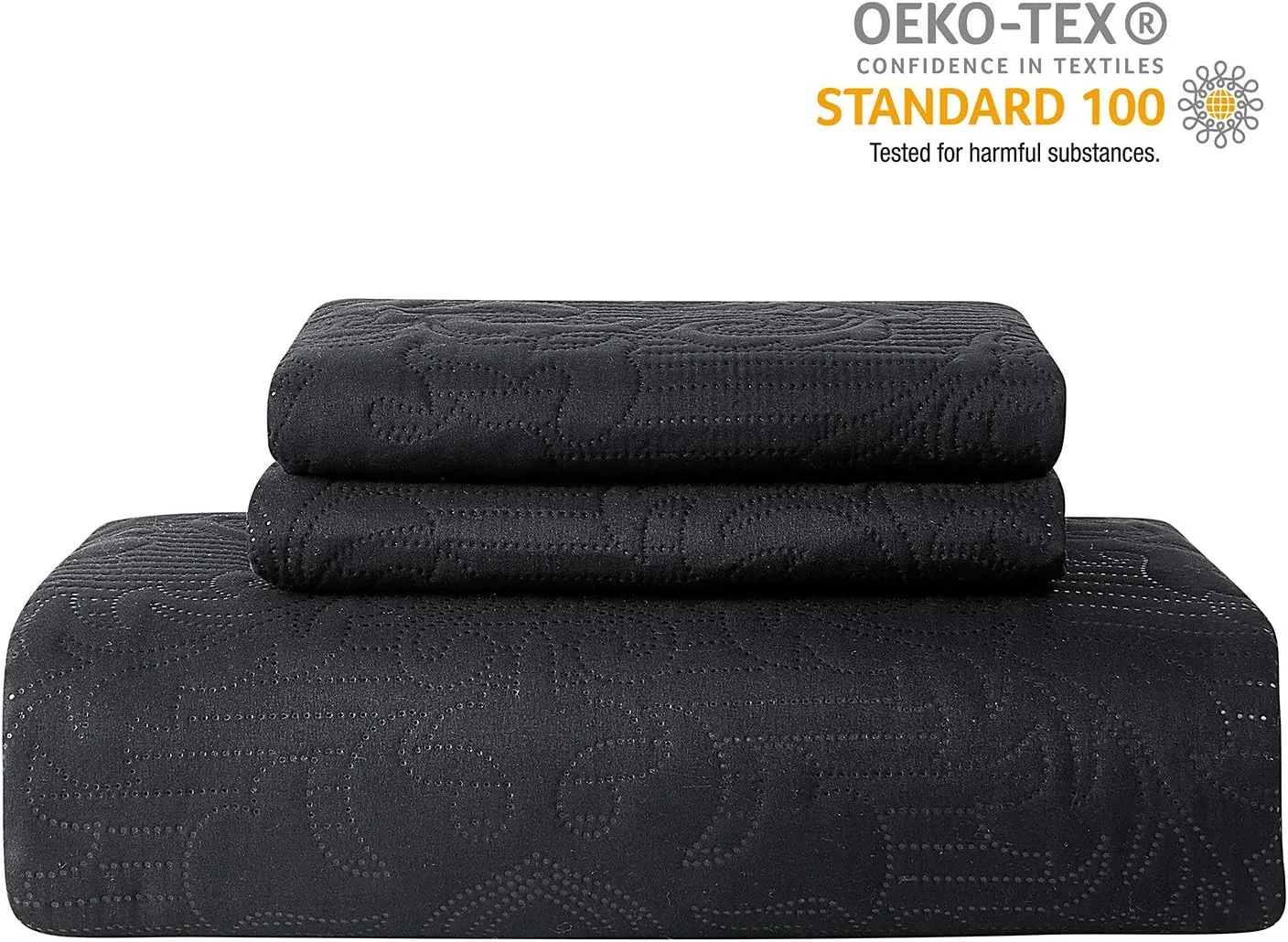Hansleep Black Quilt Queen Size - Damask Ultrasonic All Season Bedspread Queen, Soft Lightweight Coverlet Bedding Set, 3 Pieces (1 Quilt, 2 Pillow Shams)