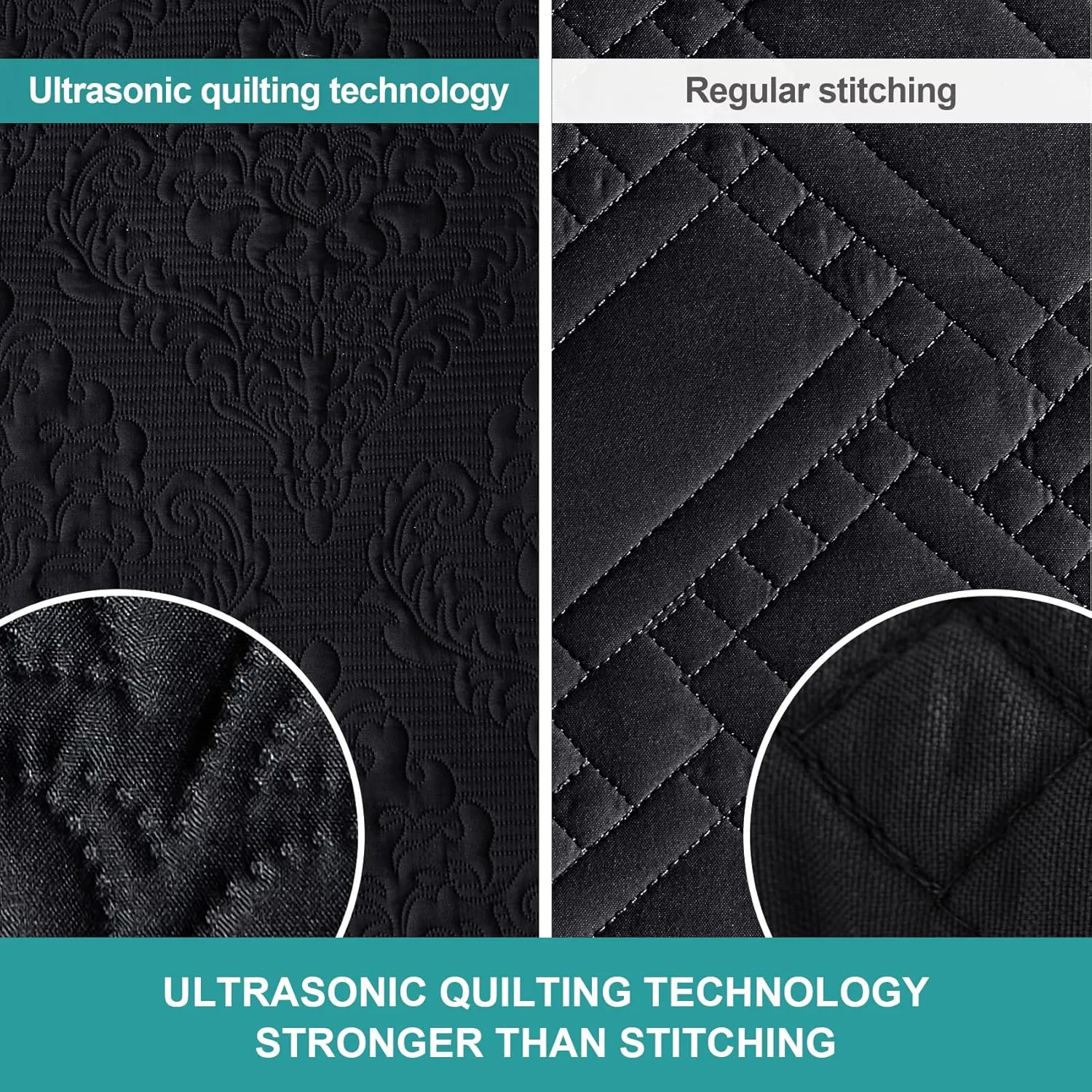 Hansleep Black Quilt Queen Size - Damask Ultrasonic All Season Bedspread Queen, Soft Lightweight Coverlet Bedding Set, 3 Pieces (1 Quilt, 2 Pillow Shams)