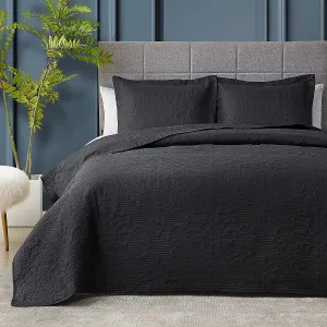 Hansleep Black Quilt Queen Size - Damask Ultrasonic All Season Bedspread Queen, Soft Lightweight Coverlet Bedding Set, 3 Pieces (1 Quilt, 2 Pillow Shams)
