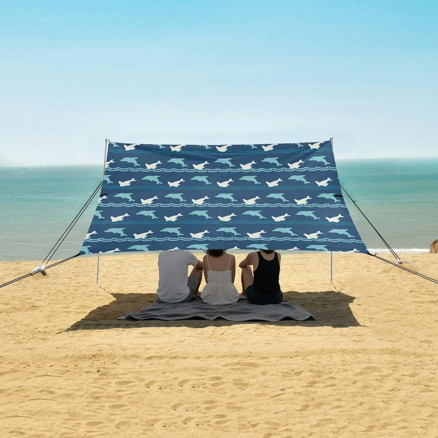Happy Jumping Dolphins Beach Canopy Tent Anti-UV & Wind Resistant, Camping Sun Shelter Easy Setup Portable,Outdoor Shade Tents with Sandbags,Sand Shovels,Ground Pegs & Stability Poles