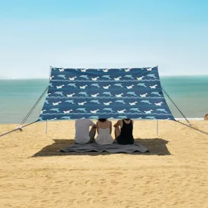 Happy Jumping Dolphins Beach Canopy Tent Anti-UV & Wind Resistant, Camping Sun Shelter Easy Setup Portable,Outdoor Shade Tents with Sandbags,Sand Shovels,Ground Pegs & Stability Poles