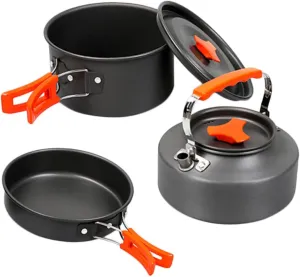 Happyyami 1Set Outdoor Camping Cookware for People Lightweight Pots and Pans Non Stick Picnic Cooking Utensils for Hiking BBQ and Outdoor Activities